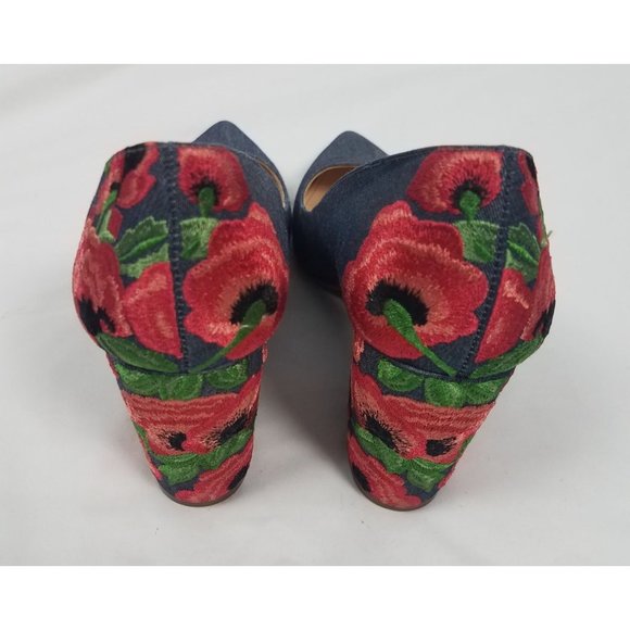 Jessica Simpson Women's Sz. 7.5  Lannah Chambray Floral Embroidered Block Heels - Picture 4 of 8